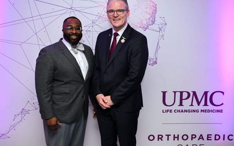 MaCalus Hogan, MD, MBA Chair of UPMC Orthopaedic Care with Jarlath Burns President of the Gaelic Athletic Association GAA.
